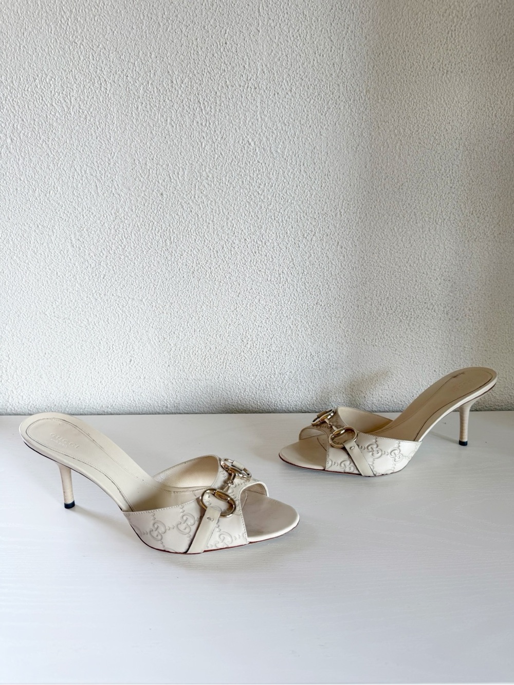 Gucci White Guccissima GG Horsebit Leather Mule Heels Size 10B Mystic White - Picture 4 of 14